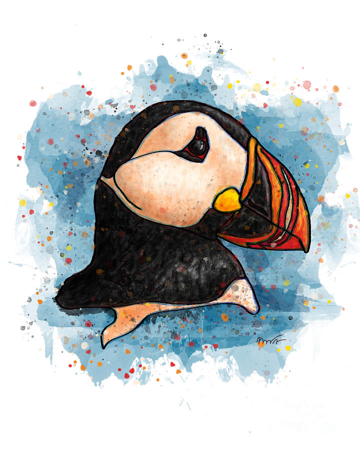 Watercolor puffin splatter art, Puffin head Painting by Nadia CHEVREL Watercolor puffin splatter art, Puffin head Painting by Nadia CHEVREL