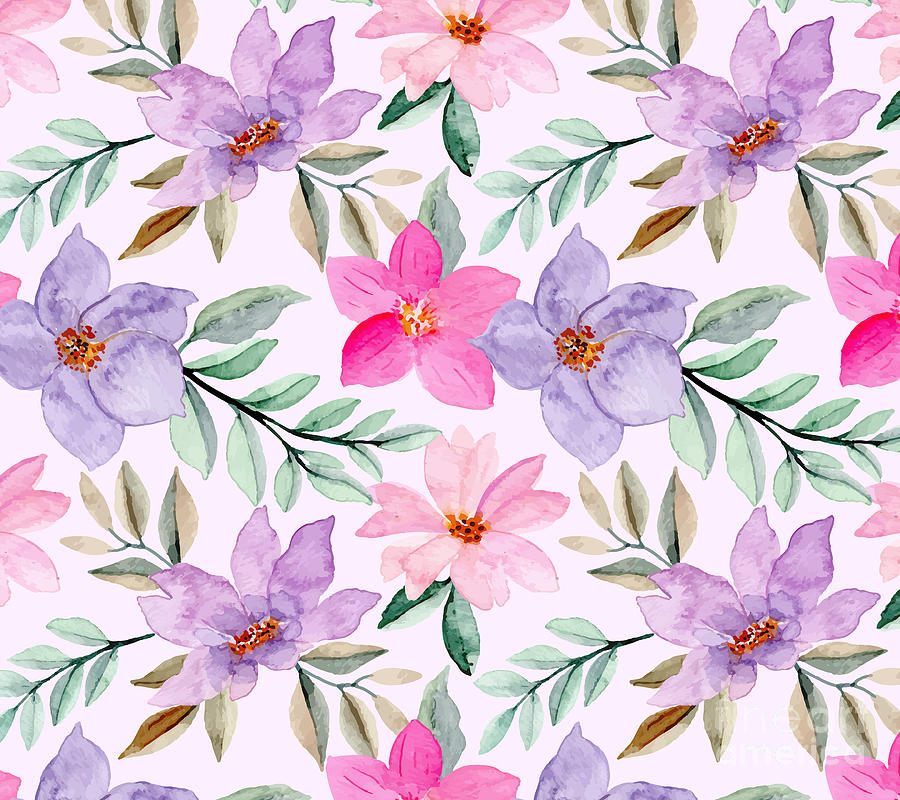 Watercolor Purple Floral Pattern Digital Art by Noirty Designs - Pixels