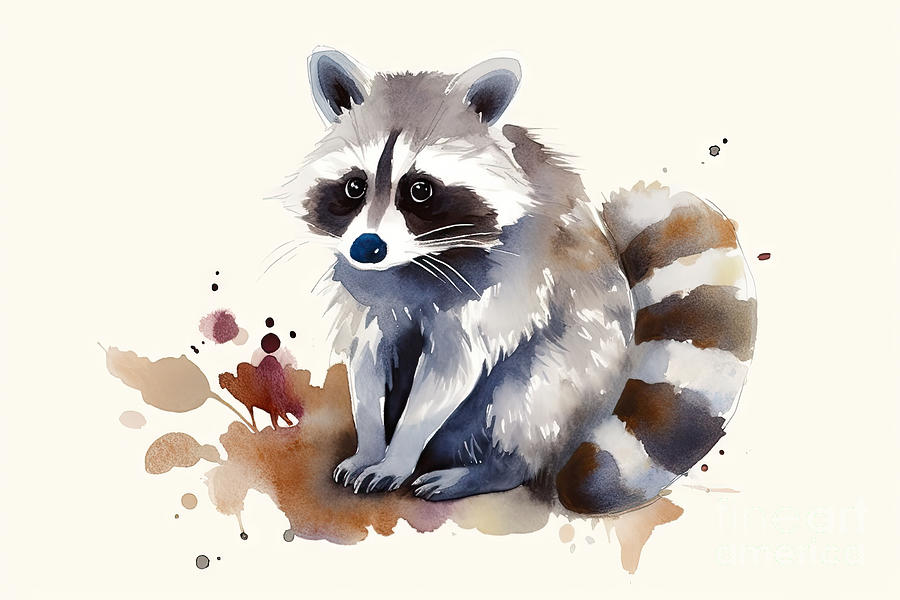 Jungle Painting - Watercolor Raccoon by N Akkash
