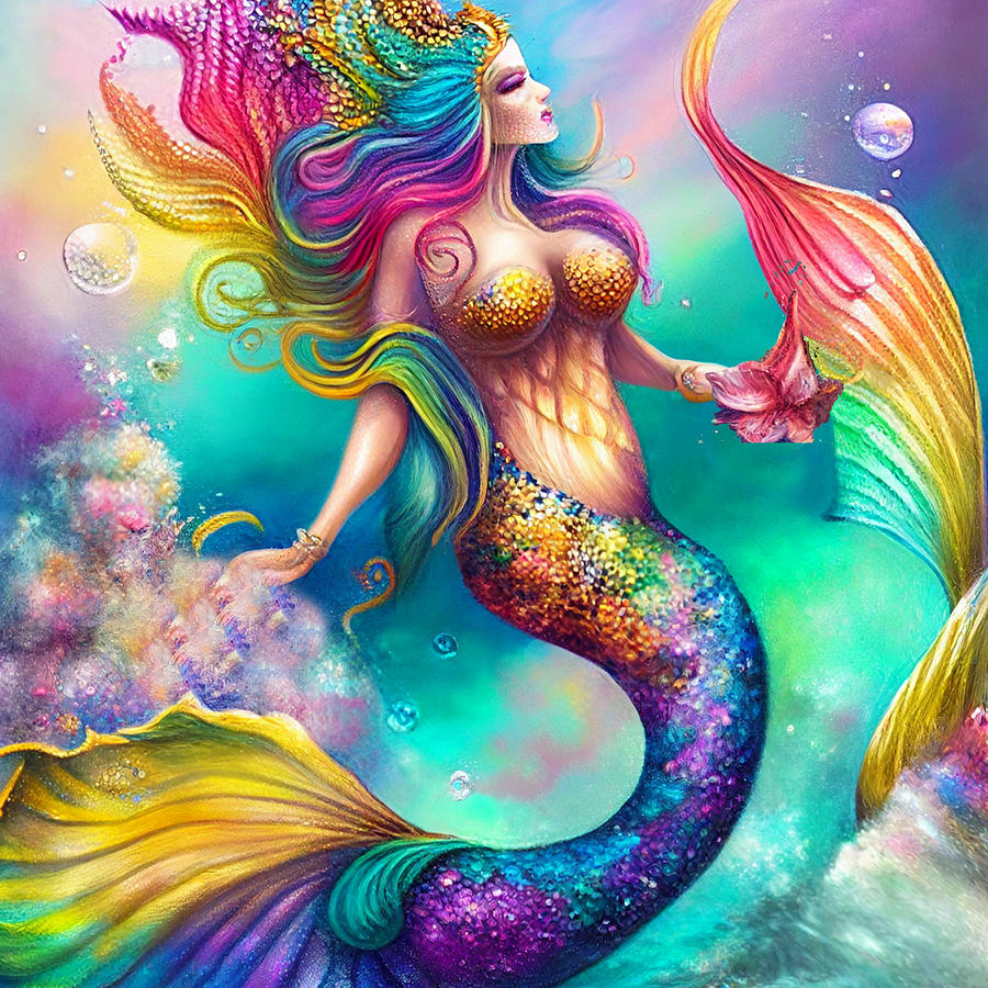 Watercolor Rainbow Mermaid Digital Art by Amelia Carrie