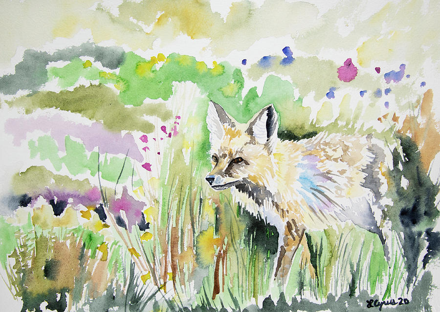 Watercolor - Red Fox Walking in the Alpine Painting by Cascade Colors