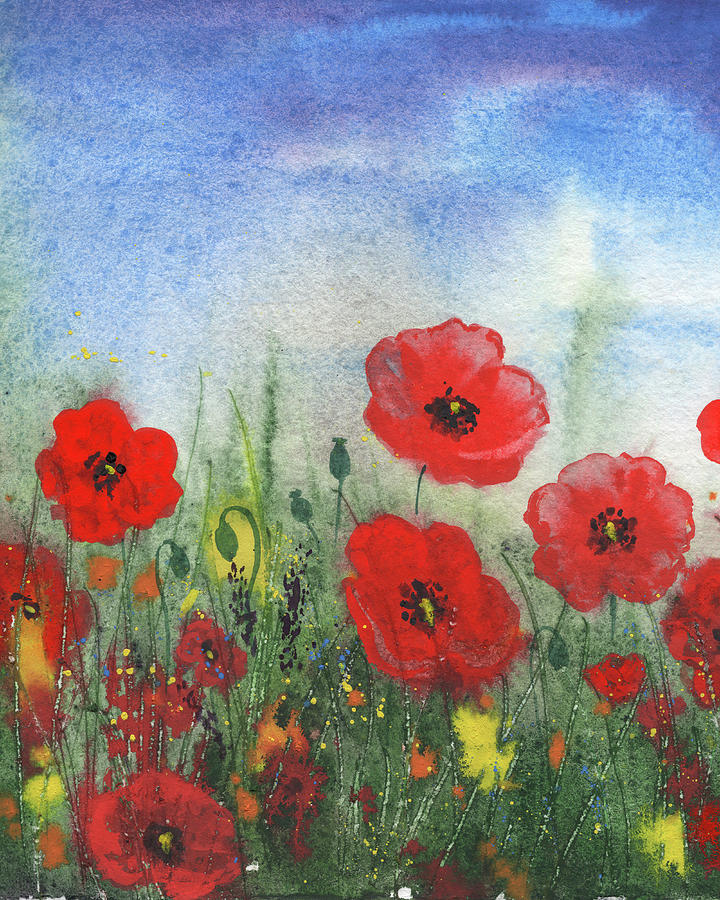 Watercolor Red Poppies Wildflowers Field Painting by Irina Sztukowski ...