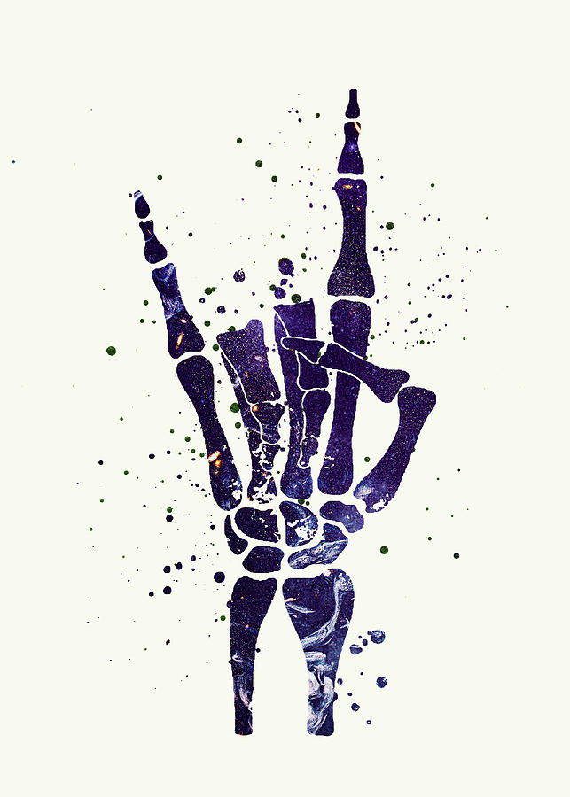 Watercolor Rock And Roll Skeleton Hand Watercolor Print Music Wall Art ...