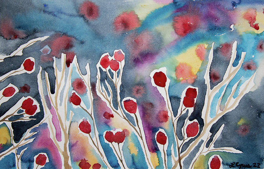 Winter Painting - Watercolor - Rose Hips by Cascade Colors