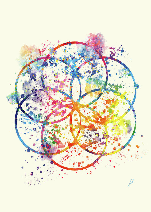 Watercolor - Sacred Geometry For Good Luck Painting by Vart