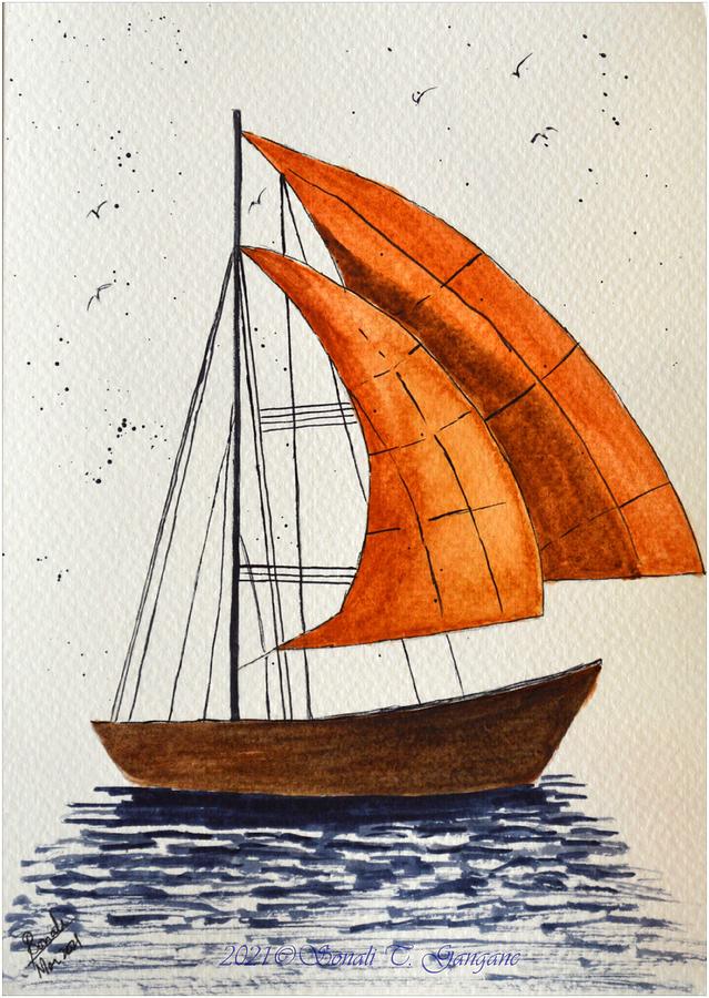 Watercolor Sail Boat Painting by Sonali Gangane