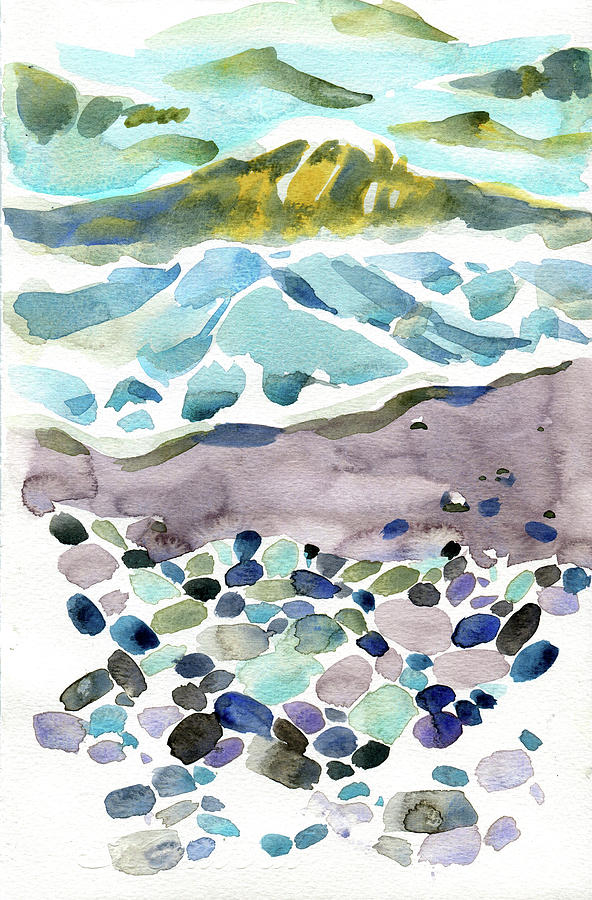 Watercolor Sea And Pebbles Painting Digital Art by Sambel Pedes