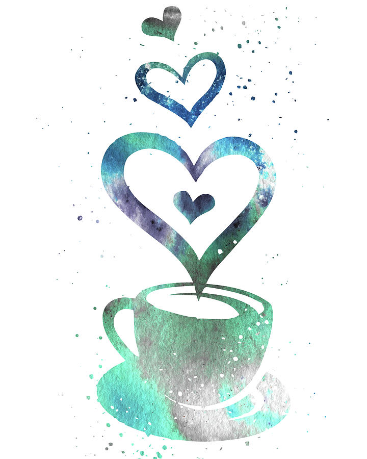 Watercolor Silhouette Of A Coffee Cup With Sweet Warm Delicious Hearts II Painting by Irina Sztukowski