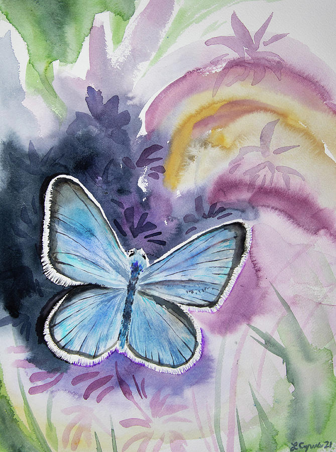 Watercolor - Silvery Blue Butterfly Painting by Cascade Colors