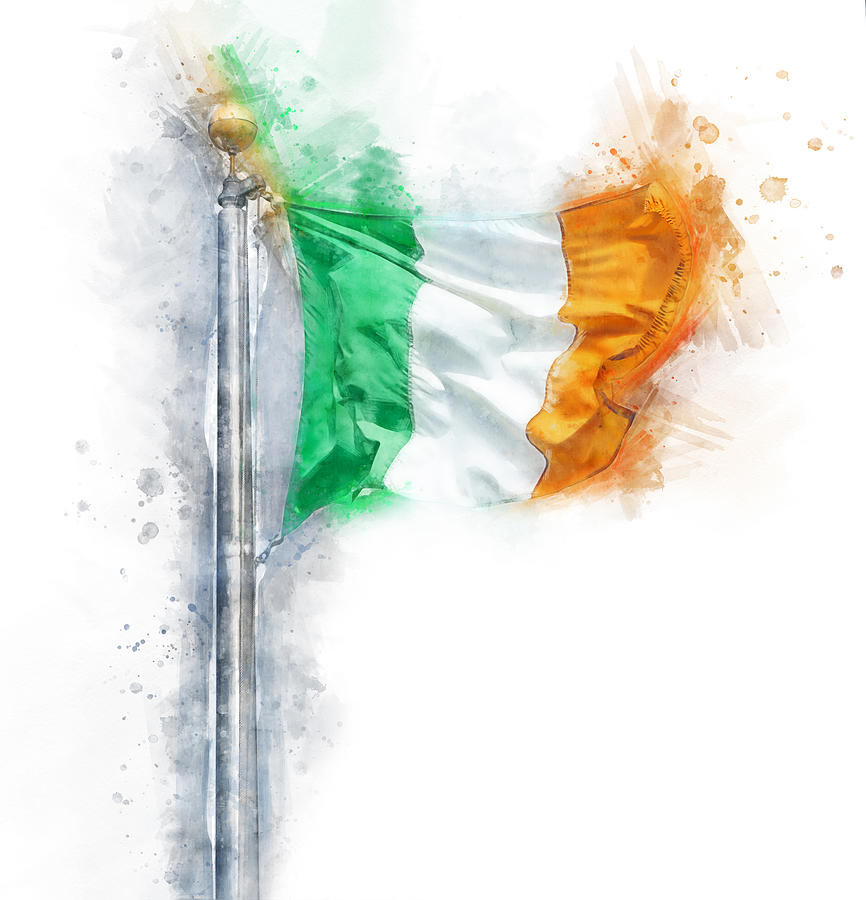 Watercolor sketch of Irish flag of Ireland isolated over white background Digital Art by Maria Kray