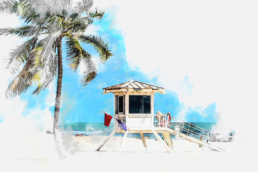 Watercolor sketch of lifeguard tower in Fort Lauderdale USA Digital Art by Maria Kray Watercolor sketch of lifeguard tower in Fort Lauderdale USA Digital Art by Maria Kray