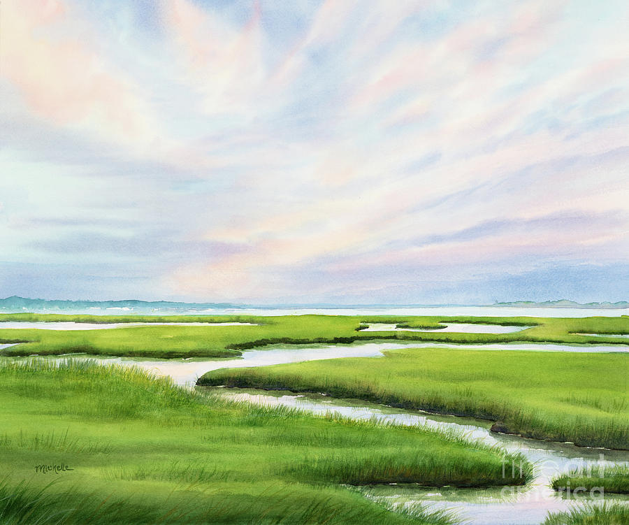 Watercolor Skies at Grays Beach Cape Cod  Painting by Michelle Constantine