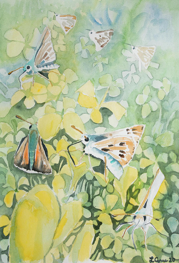 Watercolor - Skippers and Western Wallflowers Painting by Cascade Colors