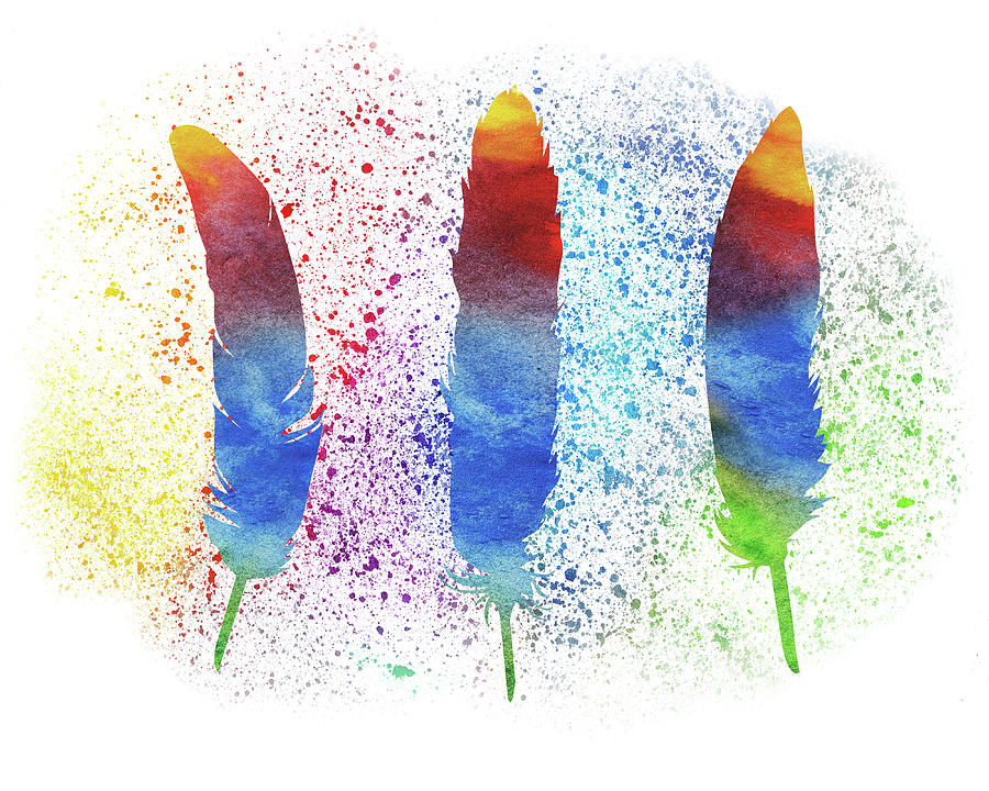 Feather Painting - Watercolor Splash Colorful Feathers Dance Silhouette  by Irina Sztukowski