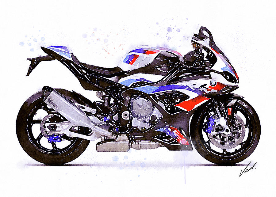 Watercolor Sport Motorcycle  BMW S1000RR - original artwork by Vart. Painting by Vart Studio