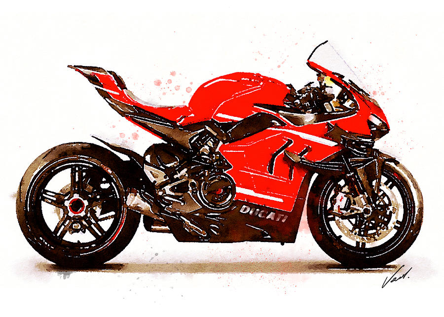 Watercolor Sport Motorcycle Superleggera V4 - original artwork by Vart. Painting by Vart Studio