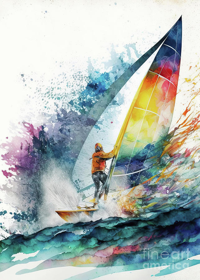 Watercolor Sports Windsurfing Painting By Kun Funny - Fine Art America