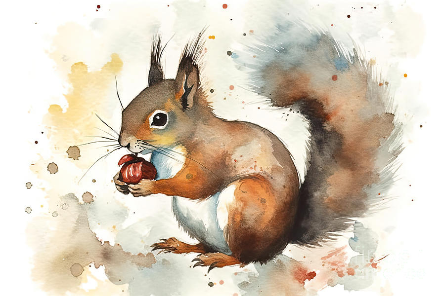 Nature Painting - Watercolor squirrel. by N Akkash