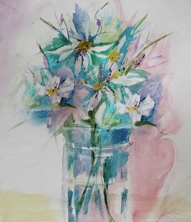 Watercolor Still Life Vase With Flowers Painting by Lisa Kaiser