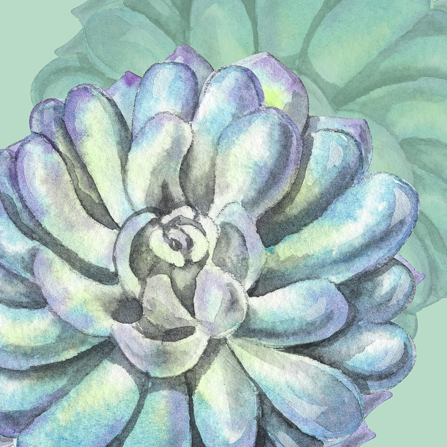 Abstract Painting - Watercolor Succulent Plant Botanical Dessert Floral On Soft Green Art Decor I  by Irina Sztukowski