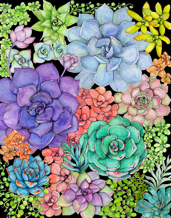 Nature Painting - Watercolor Succulents by Shauna McChesney