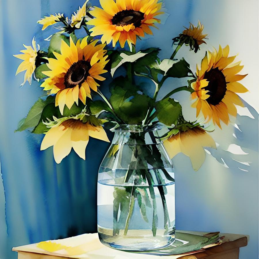 Watercolor Sunflowers Digital Art by Fred Hahn