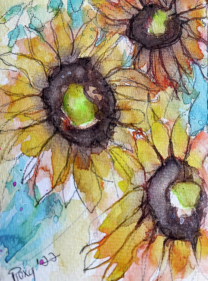Watercolor Sunflowers Painting by Roxy Rich