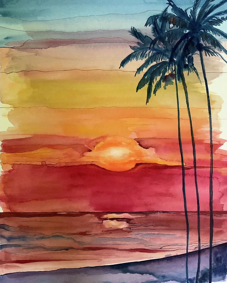 sunset paintings in watercolor