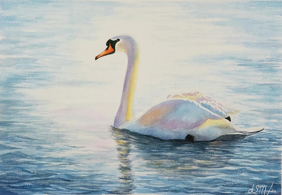 Watercolor Swan Painting by Linda Shannon Morgan