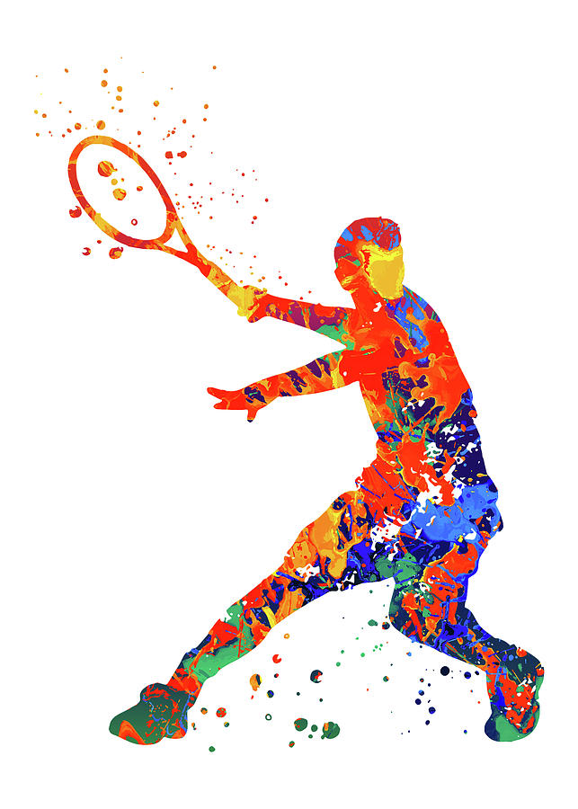 Watercolor Tennis Player Man Digital Art by Towery Hill - Pixels