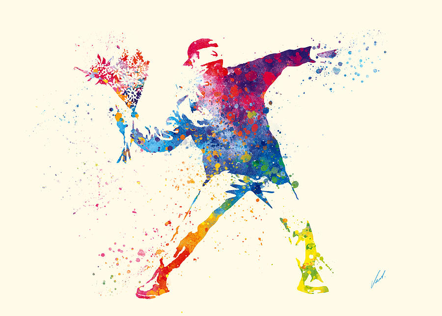 Watercolor The FLOWER THROWER by Vart. Painting by Vart
