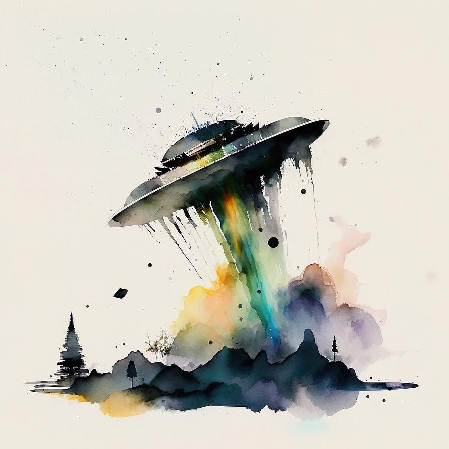 Abstract Digital Art - Watercolor UFO by HusbandWifeArt Co