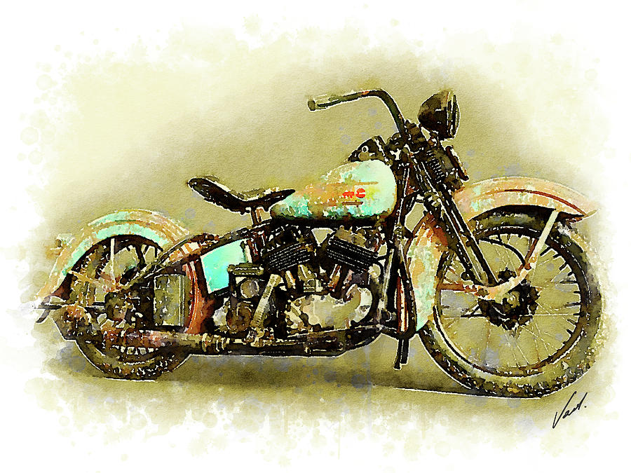 Watercolor Vintage Harley-Davidson by Vart. Painting by Vart