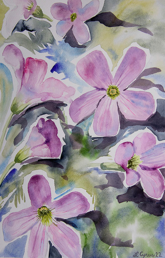 Watercolor - Violet Wood Sorrel Painting by Cascade Colors
