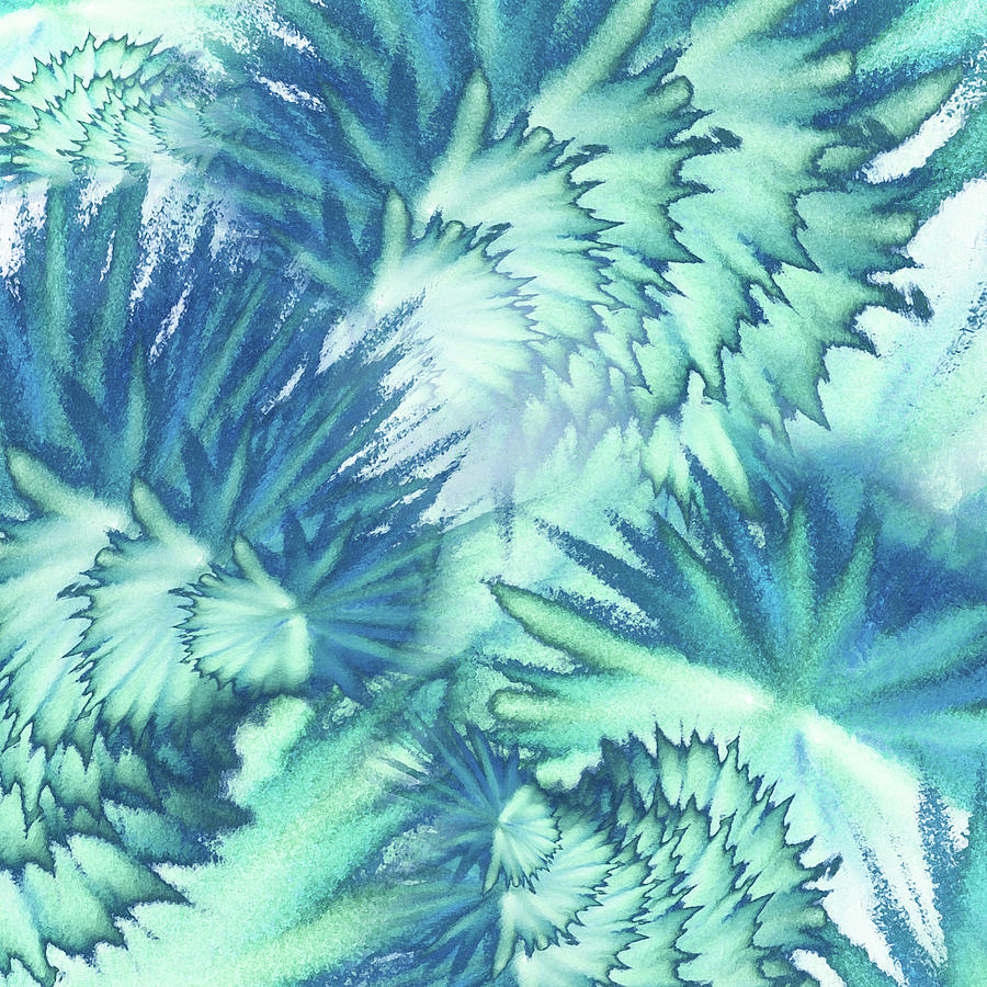 Watercolor Vortex Of Teal Blue Feathers Painting