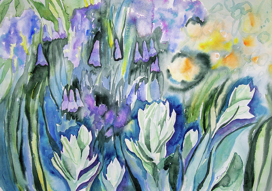 Watercolor - Western Paintbrush and Bluebells Painting by Cascade Colors