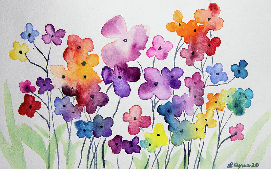 Watercolor - Whimsical Flower Design Painting by Cascade Colors