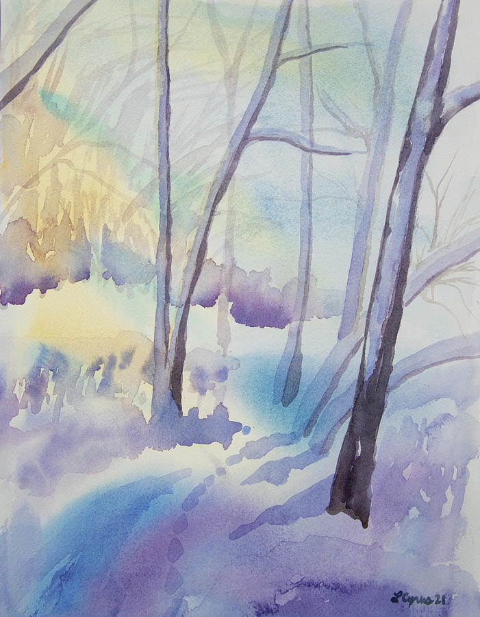 Watercolor - Winter Foggy Morning Painting by Cascade Colors
