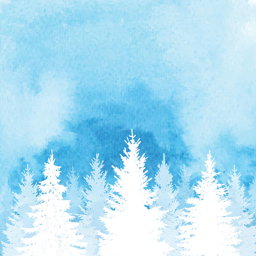 Watercolor Winter Forest Background Drawing by Saemilee