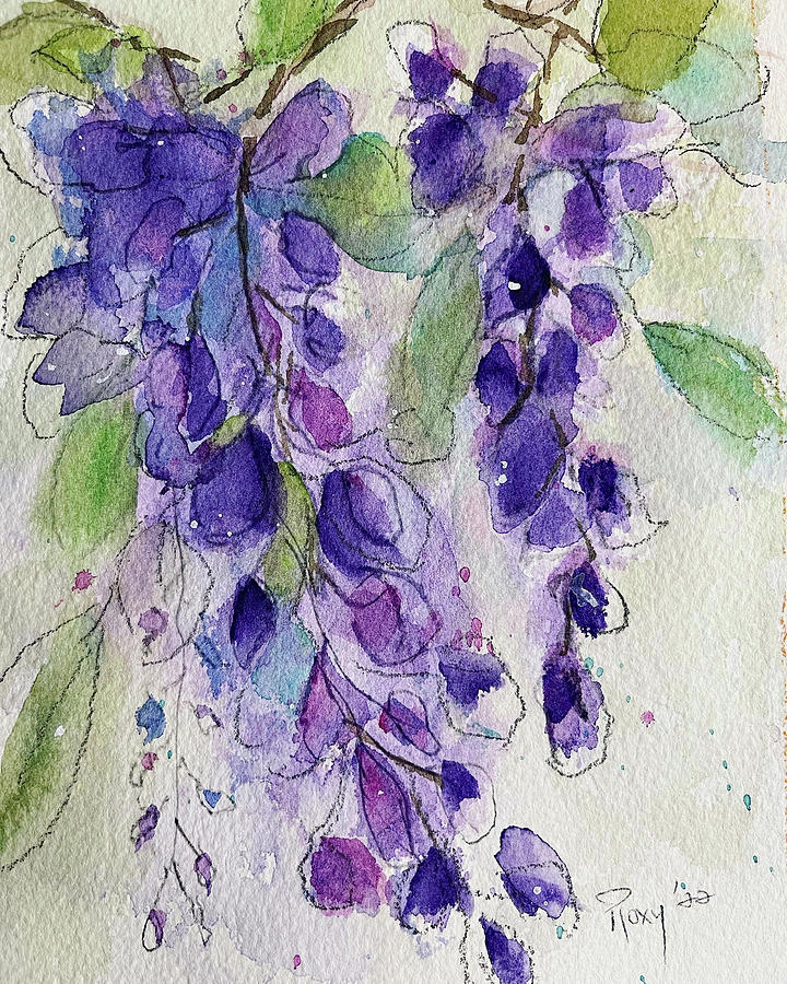 Watercolor Wisteria Painting by Roxy Rich