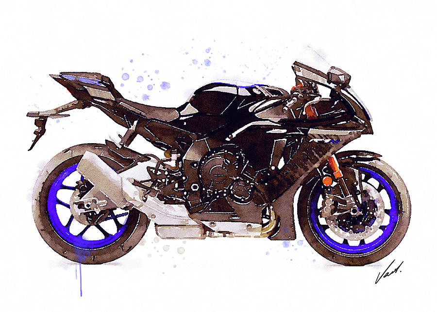 Watercolor Yamaha R1M motorcycle - oryginal artwork by Vart. Painting by Vart Studio