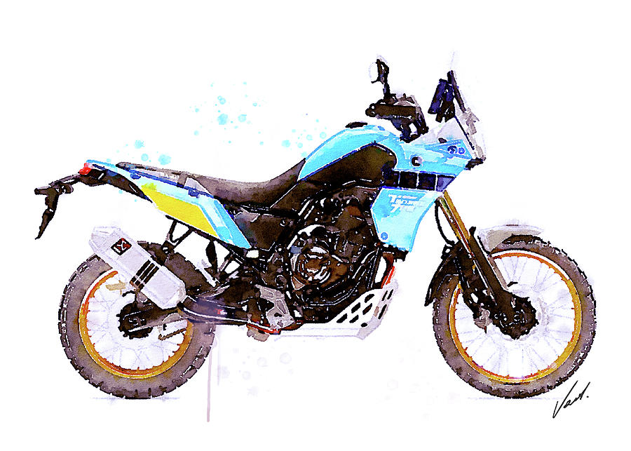 Watercolor Yamaha Tenere 700 motorcycle - oryginal artwork by Vart. Painting by Vart