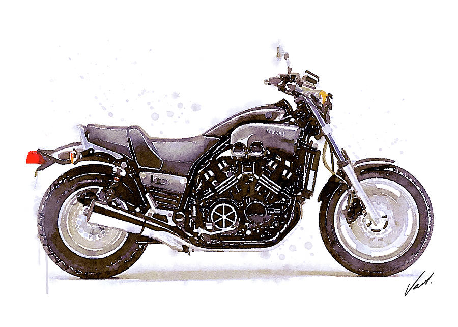 Watercolor Yamaha V-MAX 1200 motorcycle, oryginal artwork by Vart. Painting by Vart