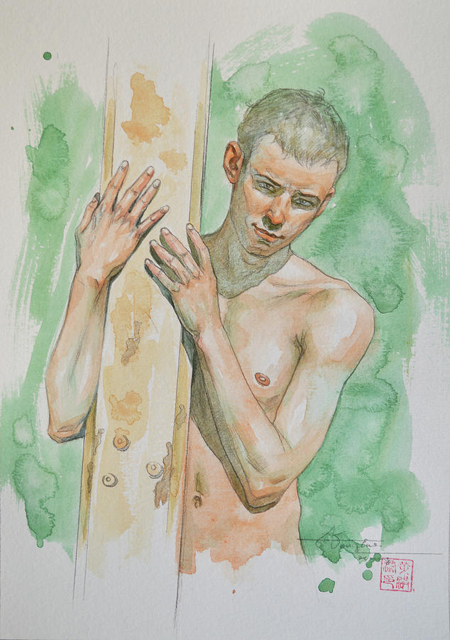 Watercolor Young Man#191121 Painting by Hongtao Huang