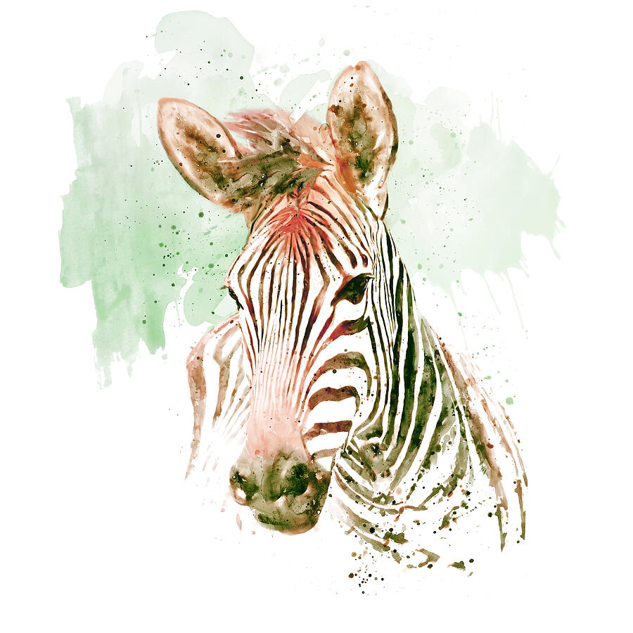 Watercolor Portrait - Zebra Head Painting by Marian Voicu