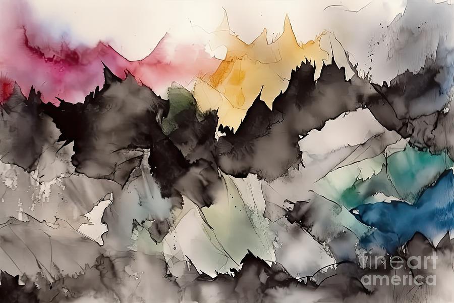Abstract Painting - Watercolors On Paper - Textured Background With Torn Paper Edges by N Akkash