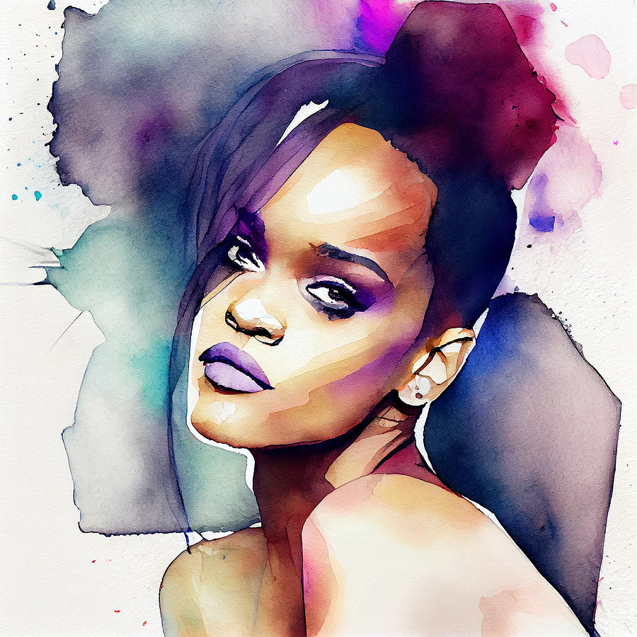 Rihanna Mixed Media - Watercolour Of Rihanna by Smart Aviation