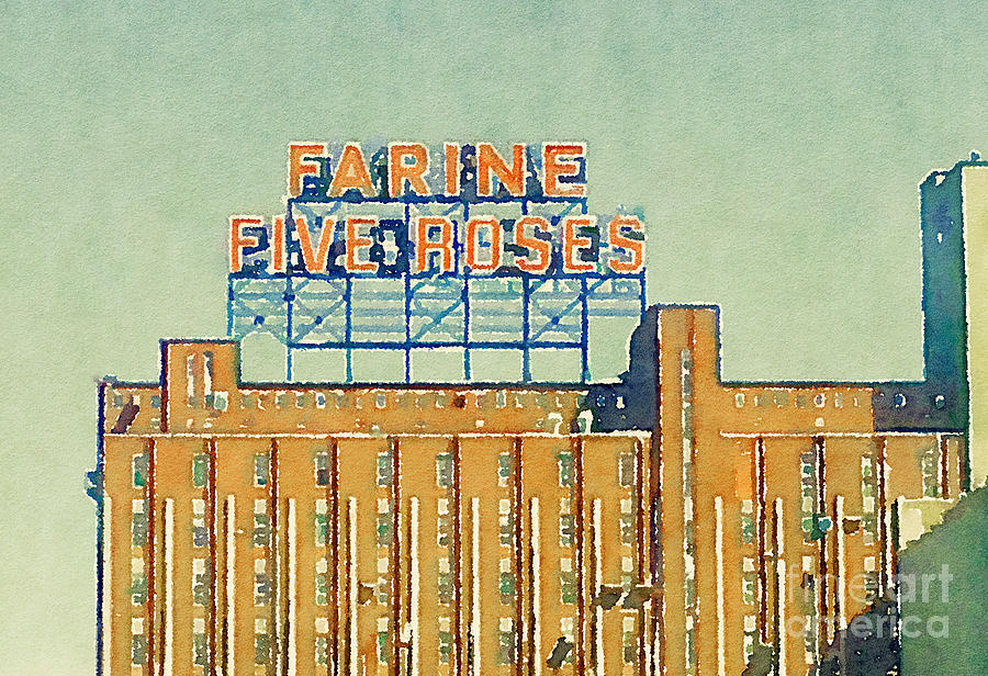 Architecture Photograph - Watercolour of the iconic building in Montreal Farine Five Roses by Isabel Poulin