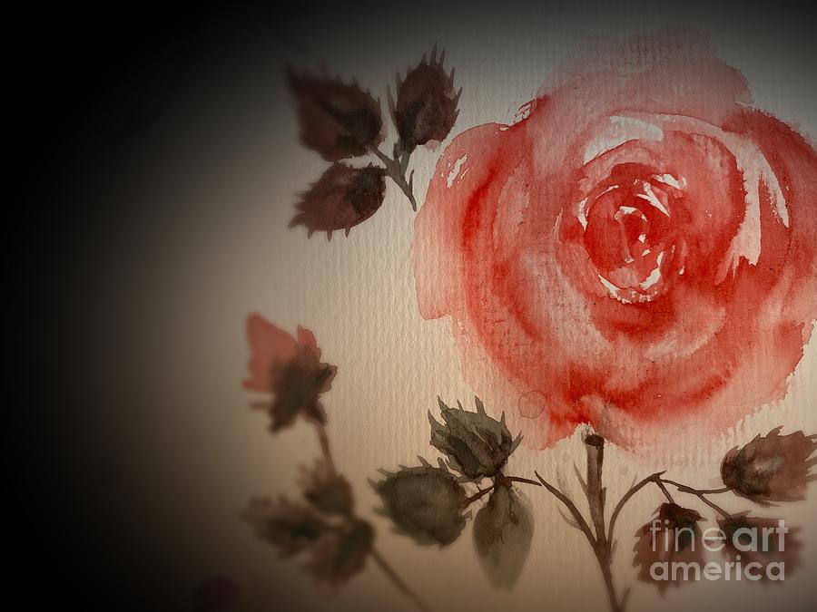 Watercolour Rose Painting by Sharron Knight