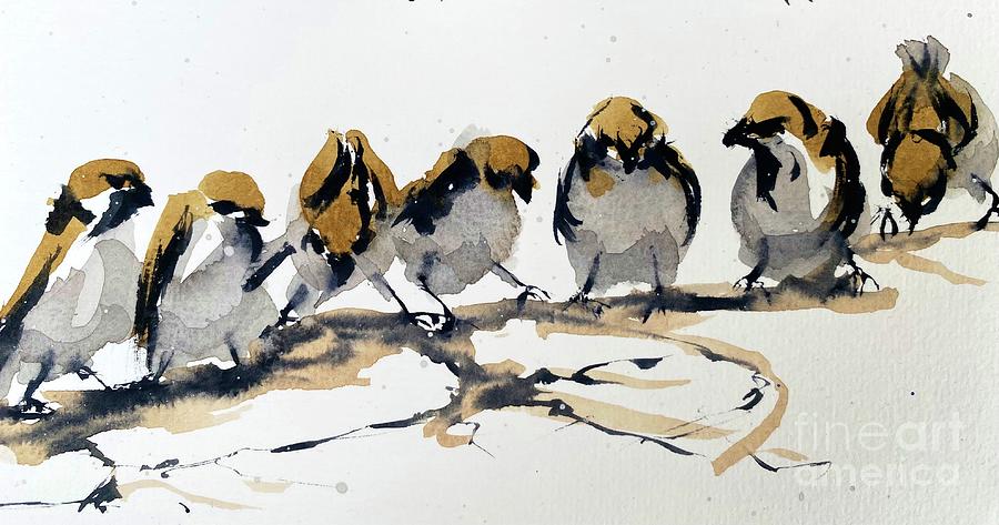 Watercolour Sparrows  Painting by Sharron Knight